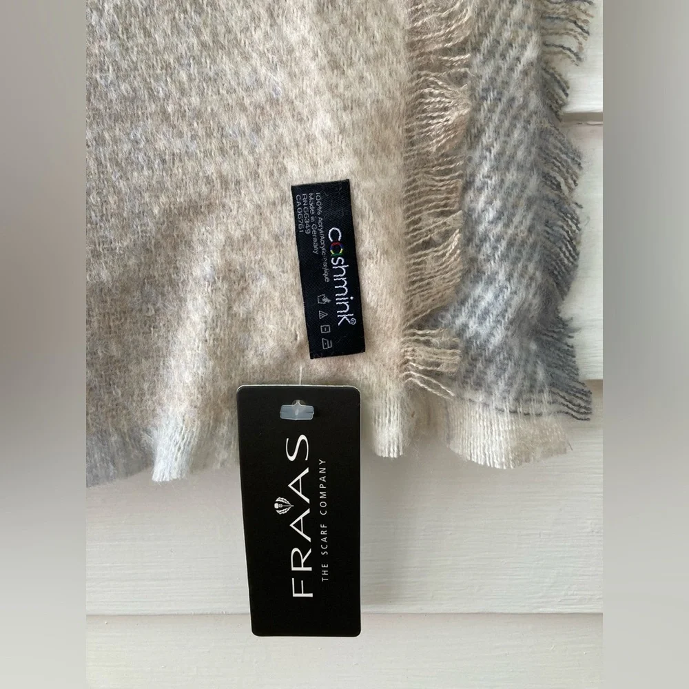Fraas | Cashmink Scarf Taupe Gray Ombre 16x68” NWT Ultra Soft